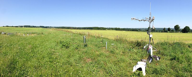Rollesbroich site with micrometeorological tower at the border of two different managed grasslands